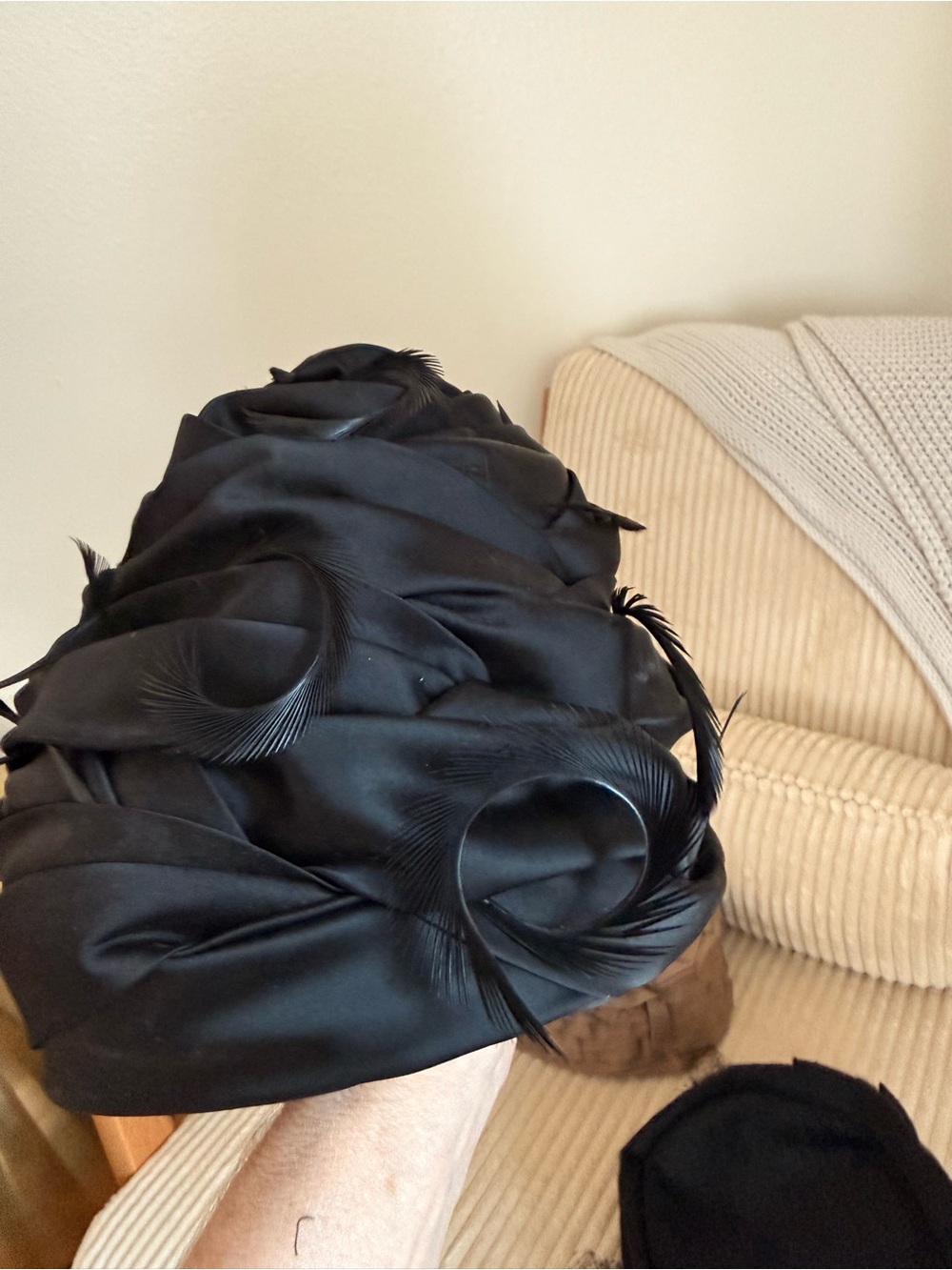 Classic Pillbox Hats - Taupe, black, feathers - Picture 4 of 13
